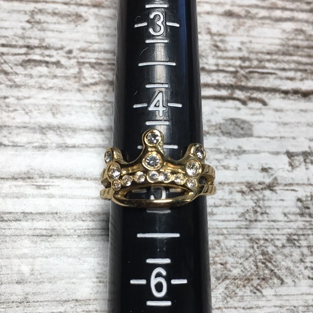 Princess Crown Tiara Ring Size 5 Faux Gold with Diamond Box